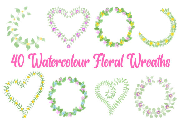 40 Watercolour Floral Hearts, Wreath: A Versatile Collection for Creative Projects