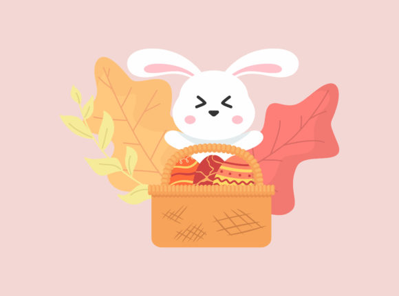 Easter Eggs Red Bunny Basket Floral